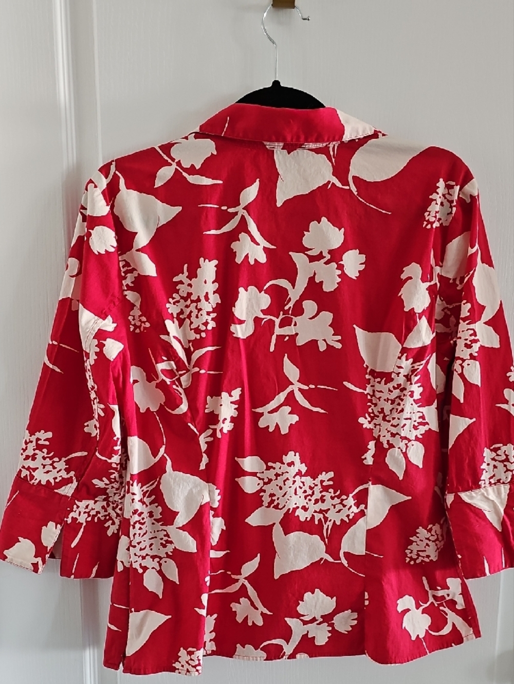 Talbots Red and White Floral Wrap-Style Blouse - Picture 2 of 6